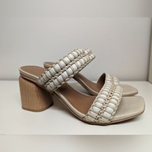 SALE! Tan & Cream Wood Block Heel Sandals - Like New - 7.5